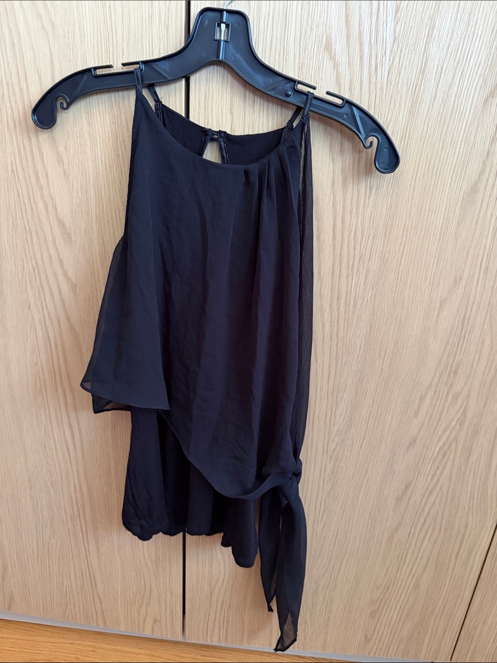 bebe Black One-Shoulder Tie-Hem Camisole